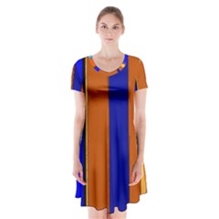 Abstract Blue And Orange 930 Short Sleeve V-neck Flare Dress