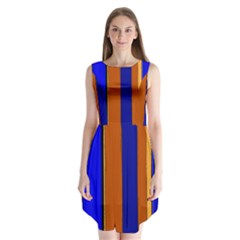 Abstract Blue And Orange 930 Sleeveless Chiffon Dress  