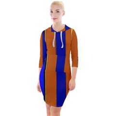 Abstract Blue And Orange 930 Quarter Sleeve Hood Bodycon Dress