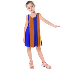 Abstract Blue And Orange 930 Kids  Sleeveless Dress