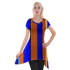 Abstract Blue And Orange 930 Short Sleeve Side Drop Tunic