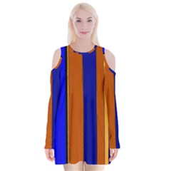 Abstract Blue And Orange 930 Velvet Long Sleeve Shoulder Cutout Dress