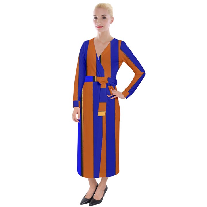 Abstract Blue And Orange 930 Velvet Maxi Wrap Dress