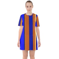 Abstract Blue And Orange 930 Sixties Short Sleeve Mini Dress