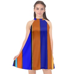 Abstract Blue And Orange 930 Halter Neckline Chiffon Dress 