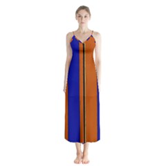 Abstract Blue And Orange 930 Button Up Chiffon Maxi Dress by KorokStudios