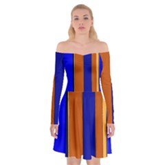 Abstract Blue And Orange 930 Off Shoulder Skater Dress