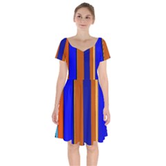 Abstract Blue And Orange 930 Short Sleeve Bardot Dress