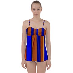 Abstract Blue And Orange 930 Babydoll Tankini Set