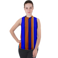 Abstract Blue And Orange 930 Mock Neck Chiffon Sleeveless Top by KorokStudios