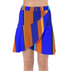 Abstract Blue And Orange 930 Wrap Front Skirt by KorokStudios