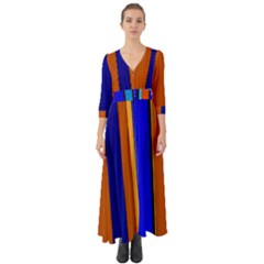 Abstract Blue And Orange 930 Button Up Boho Maxi Dress