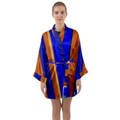 Abstract Blue And Orange 930 Long Sleeve Satin Kimono