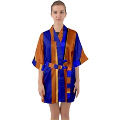 Abstract Blue And Orange 930 Half Sleeve Satin Kimono  by KorokStudios