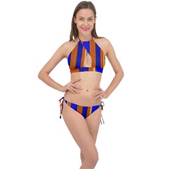 Abstract Blue And Orange 930 Cross Front Halter Bikini Set