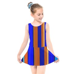 Abstract Blue And Orange 930 Kids  Skater Dress Swimsuit by KorokStudios