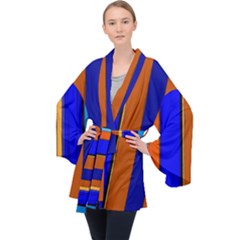 Abstract Blue And Orange 930 Long Sleeve Velvet Kimono 