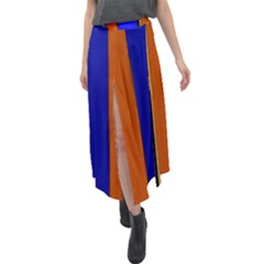 Abstract Blue And Orange 930 Velour Split Maxi Skirt