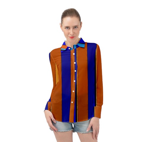 Abstract Blue And Orange 930 Long Sleeve Chiffon Shirt by KorokStudios