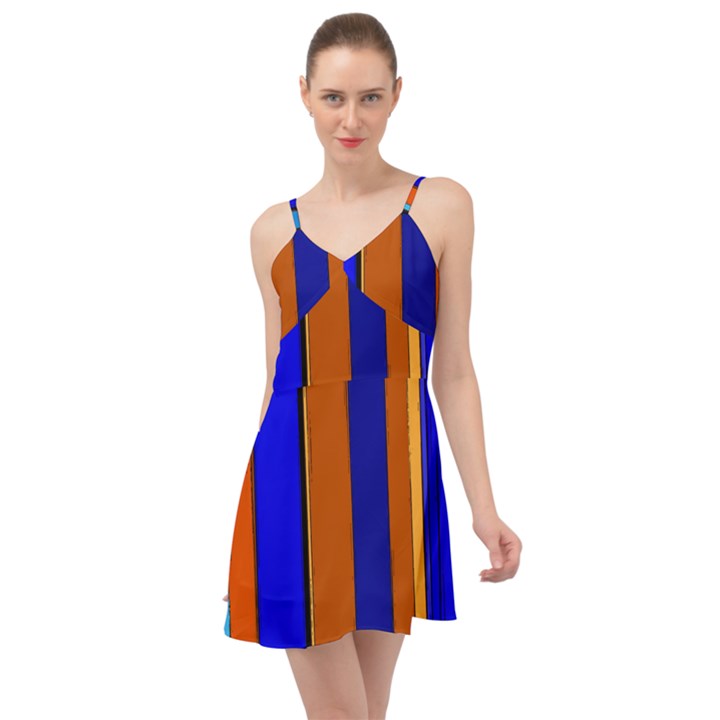 Abstract Blue And Orange 930 Summer Time Chiffon Dress