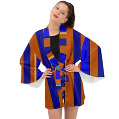 Abstract Blue And Orange 930 Long Sleeve Kimono