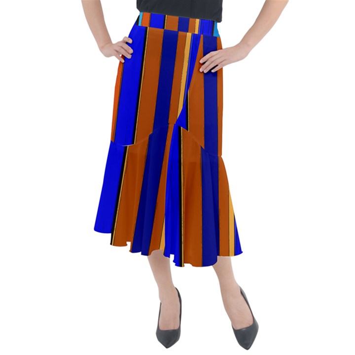 Abstract Blue And Orange 930 Midi Mermaid Skirt