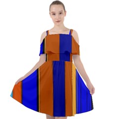 Abstract Blue And Orange 930 Cut Out Shoulders Chiffon Dress