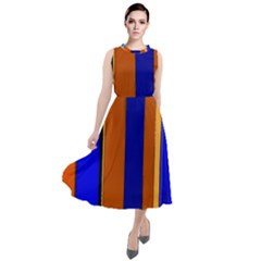 Abstract Blue And Orange 930 Round Neck Boho Dress