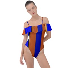 Abstract Blue And Orange 930 Frill Detail One Piece Swimsuit