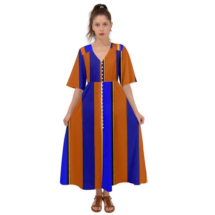 Abstract Blue And Orange 930 Kimono Sleeve Boho Dress