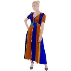 Abstract Blue And Orange 930 Button Up Short Sleeve Maxi Dress