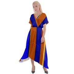 Abstract Blue And Orange 930 Cross Front Sharkbite Hem Maxi Dress