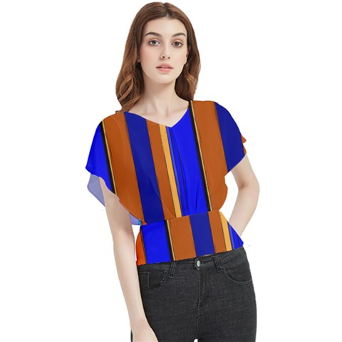 Abstract Blue And Orange 930 Butterfly Chiffon Blouse by KorokStudios