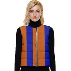 Abstract Blue And Orange 930 Women s Short Button Up Puffer Vest