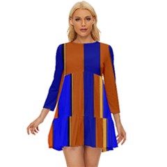 Abstract Blue And Orange 930 Long Sleeve Babydoll Dress