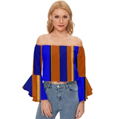 Abstract Blue And Orange 930 Off Shoulder Flutter Bell Sleeve Top