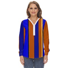 Abstract Blue And Orange 930 Zip Up Long Sleeve Blouse