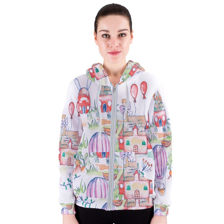 Easter Village  Women s Zipper Hoodie