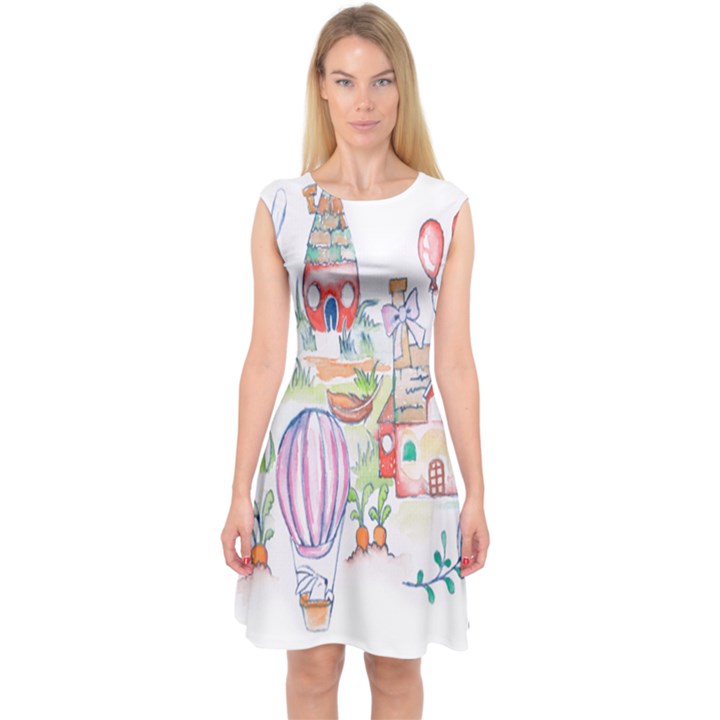 Easter Village  Capsleeve Midi Dress