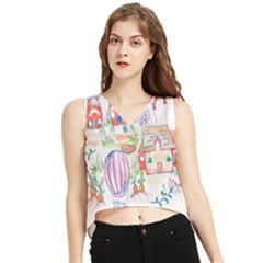 Easter Village  V-neck Cropped Tank Top by ConteMonfrey