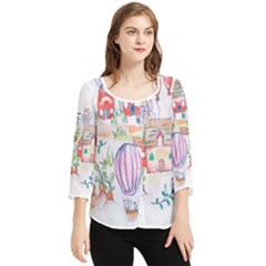 Easter Village  Chiffon Quarter Sleeve Blouse by ConteMonfrey