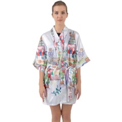 Easter Village  Half Sleeve Satin Kimono  by ConteMonfrey