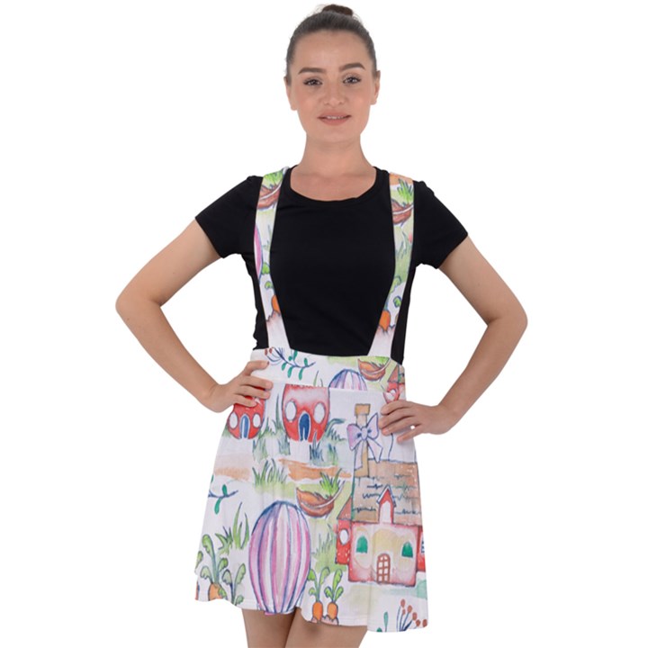 Easter Village  Velvet Suspender Skater Skirt