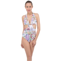 Easter Village  Halter Front Plunge Swimsuit by ConteMonfrey