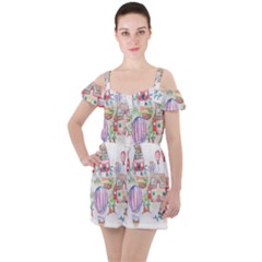 Easter Village  Ruffle Cut Out Chiffon Playsuit by ConteMonfrey