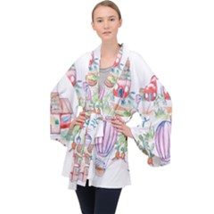 Easter Village  Long Sleeve Velvet Kimono  by ConteMonfrey