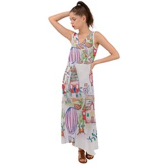 Easter Village  V-neck Chiffon Maxi Dress by ConteMonfrey