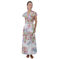 Easter Village  Flutter Sleeve Maxi Dress by ConteMonfrey