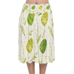 Easter Green Eggs  Velvet Flared Midi Skirt