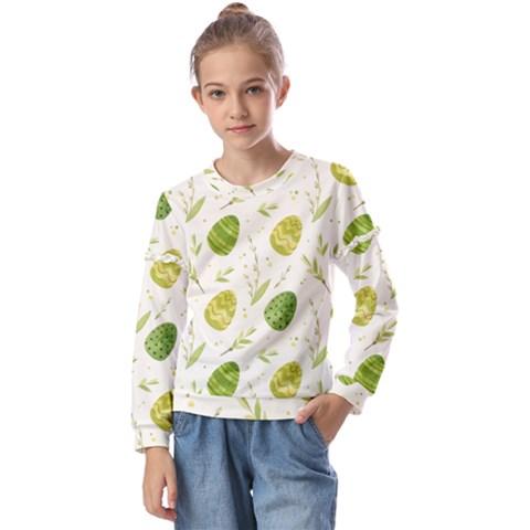 Easter Green Eggs  Kids  Long Sleeve Tee With Frill  by ConteMonfrey